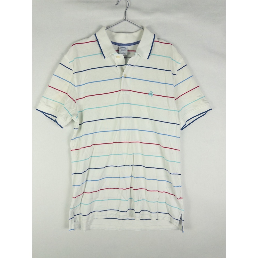 Brooks Brothers 1818 Performance Polo Mens L White Striped Slim Fit Preppy Old M